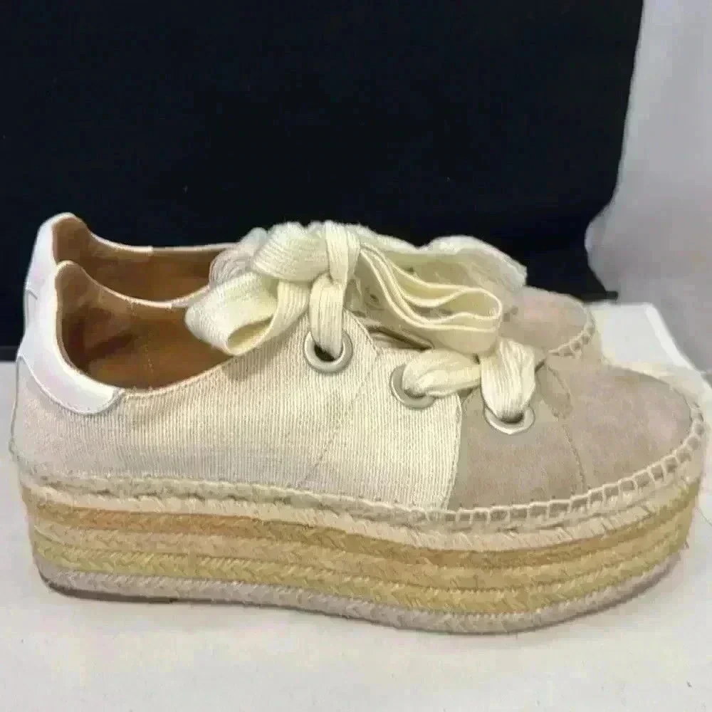 Chloé Beige Cream Espadrille Platform Sneakers